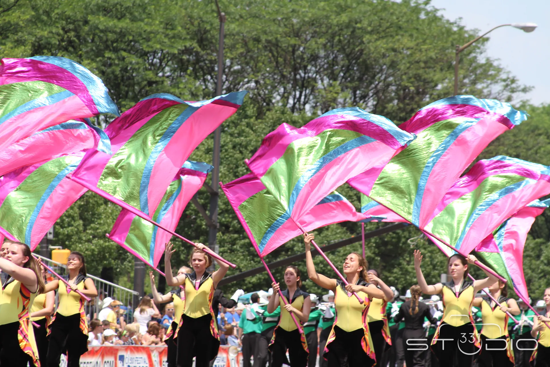 Color guard flags at an Indianapolis 500 parade